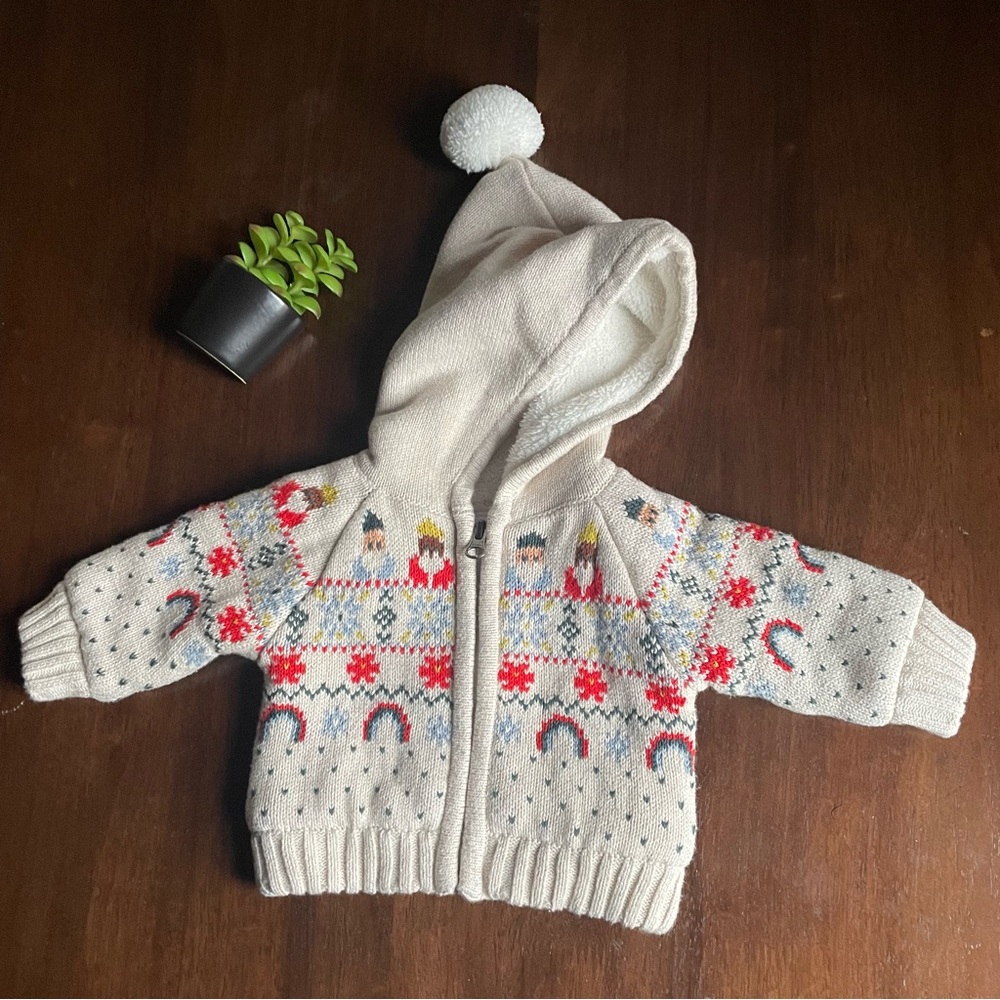 Hanna Andersson Gnome Sweater Hooded Zip Up Jacket Size 0-3 Months